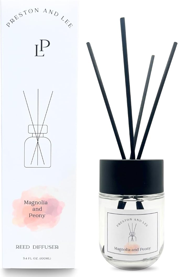Preston and Lee Reed Diffuser Set | 100 ml (3.4 fl oz) Magnolia and Peony Scent Reed Diffuser Set | Aromatherapy Diffusers | Natural Reed Diffuser Oil for Home and Spa Fragrance