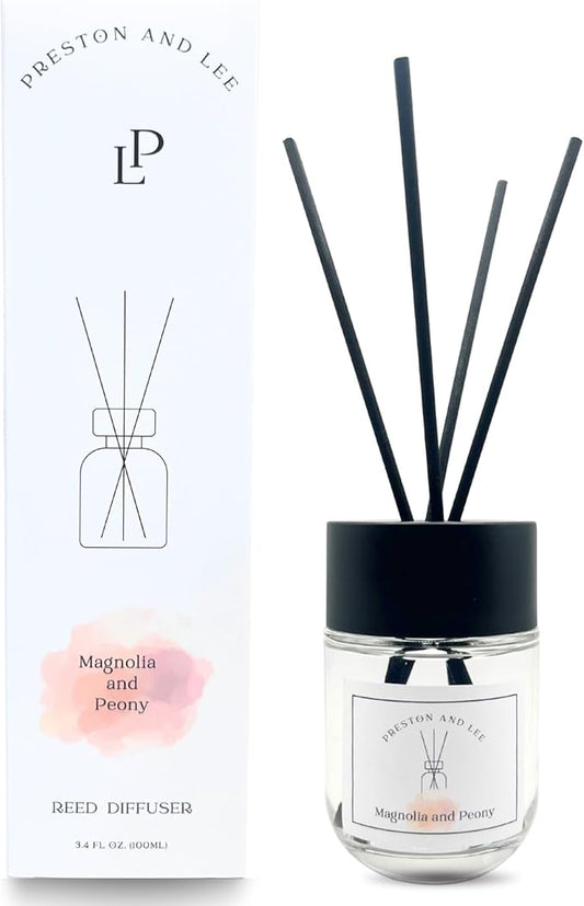 Preston and Lee Reed Diffuser Set | 100 ml (3.4 fl oz) Magnolia and Peony Scent Reed Diffuser Set | Aromatherapy Diffusers | Natural Reed Diffuser Oil for Home and Spa Fragrance