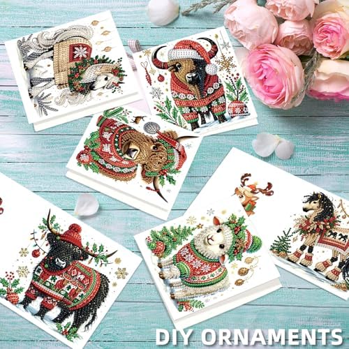 jinglinhh 6pcs Christmas Yak Horse Sheep Diamond Art Painting Greeting Cards with Envelopes, DIY Card Making Kits for Adults, Diamond Art Postcards Christmas Cards Craft Gifts - Image 6