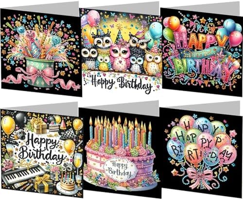 6PCS DIY Birthday Diamond Painting Greeting Cards with Envelopes by Unknown