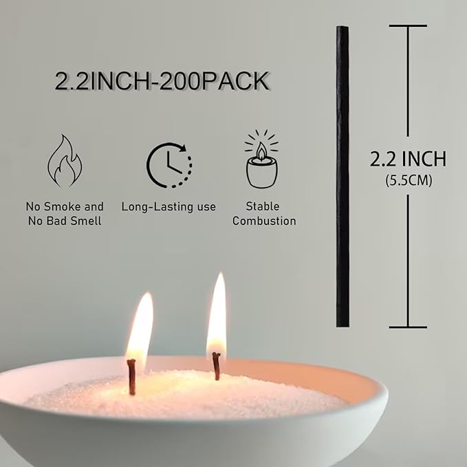 Pearled Candle Cotton Wicks 200-Pack for Sand Candles Making - 2Inch Metal-Free and Lead-Free Refill Sand Wax Wick for Candle Making DIY (Black)