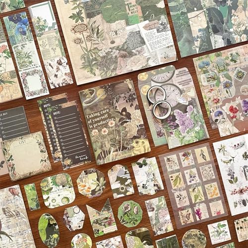 BoomTeck Vintage Scrapbooking Kit, Aesthetic Junk Journal Supplies with Scrapbook Paper, Washi Stickers, A6 Grid Notebook - DIY Craft Journaling Gift for Teen Girl Adult (Green) - Image 3