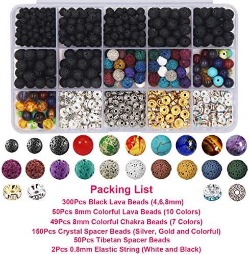 EuTengHao 602Pcs Lava Beads Stone Kits with 8mm Chakra Beads and Spacers Beads Bracelet Elastic String for Diffuse Essential Oils Adult DIY Jewelry Making Supplies - Image 2