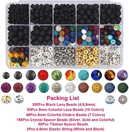 EuTengHao 602Pcs Lava Beads Stone Kits with 8mm Chakra Beads and Spacers Beads Bracelet Elastic String for Diffuse Essential Oils Adult DIY Jewelry Making Supplies - Image 2