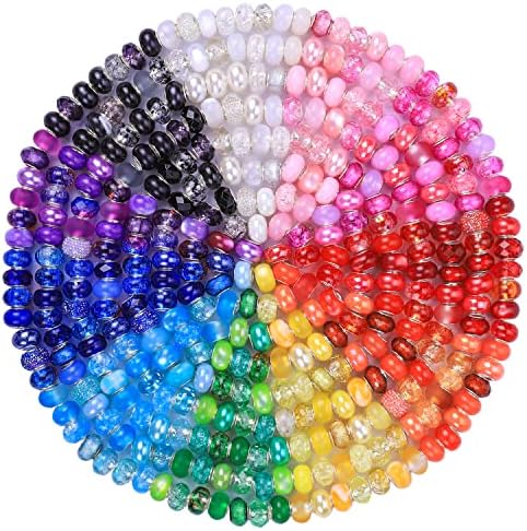 Aipridy 192 Pcs Large Hole European Beads,Craft Supplies Kit, Assorted Mixed Color Lampwork Spacer Beads for DIY Bracelet Jewelry Making (192, Mixed Pack by Style(12)) by AIPRIDY