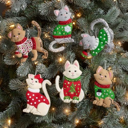 Bucilla Felt Applique 6 Piece Ornament Making Kit, Cats in Ugly Sweaters, Perfect for DIY Arts and Crafts, 89381E - Image 3