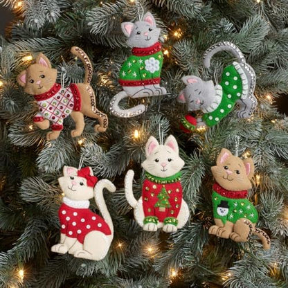 Bucilla Felt Applique 6 Piece Ornament Making Kit, Cats in Ugly Sweaters, Perfect for DIY Arts and Crafts, 89381E - Image 3