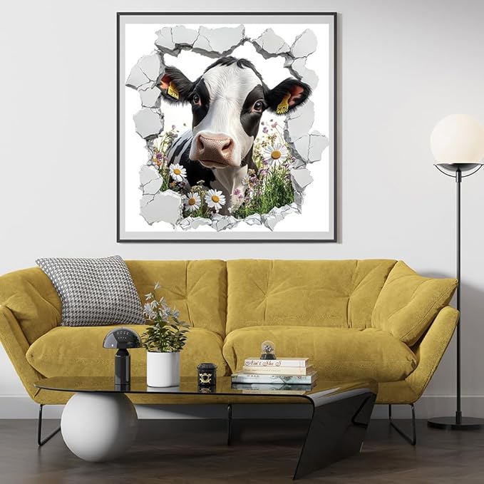 Moohue Stamped Cross Stitch Kits for Adults Animal Cow Flowers 14CT Pre Printed Cross Stitch Kits for Beginners (Animal Cow Flowers)