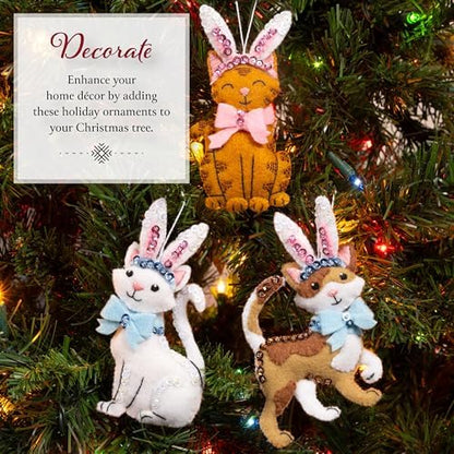 Bucilla Felt Applique 3 Piece Ornament Making Kit, Bunny Kitties, Perfect for DIY Arts and Crafts, 89686E - Image 4