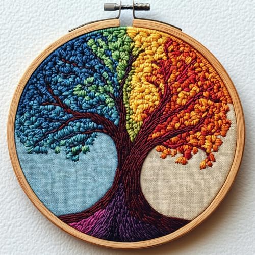 Punch Needle Kits for Beginners Abstract Colorful Tree 20x20cm(3) by Unknown
