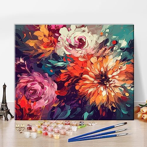 TUMOVO Paint by Number, Flowers Paint by Numbers for Adults Beginner, Chrysanthemum Oil Painting by Numbers on Canvas, Modern Painting Kit with Brushes and Pigment, 16x20 Inch by TUMOVO