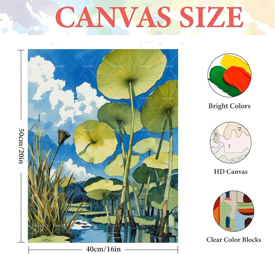 Botanical Paint By Numbers Kit For Adults - Diy Lotus Wetland Scene Painting On Canvas 16X20 In, Acrylic Paint Set, Suitable For Beginners, Wall Decor Art For Home Decoration Or Gifts, Unframed - Image 2