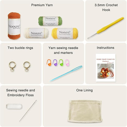 Noocro Crochet Kit Granny Square Shumai Bag, Purse, Complete DIY Kit, Detailed Instructions, Video Tutorials, for Beginners or Intermediate and Advanced Crocheters (Sunflower)
