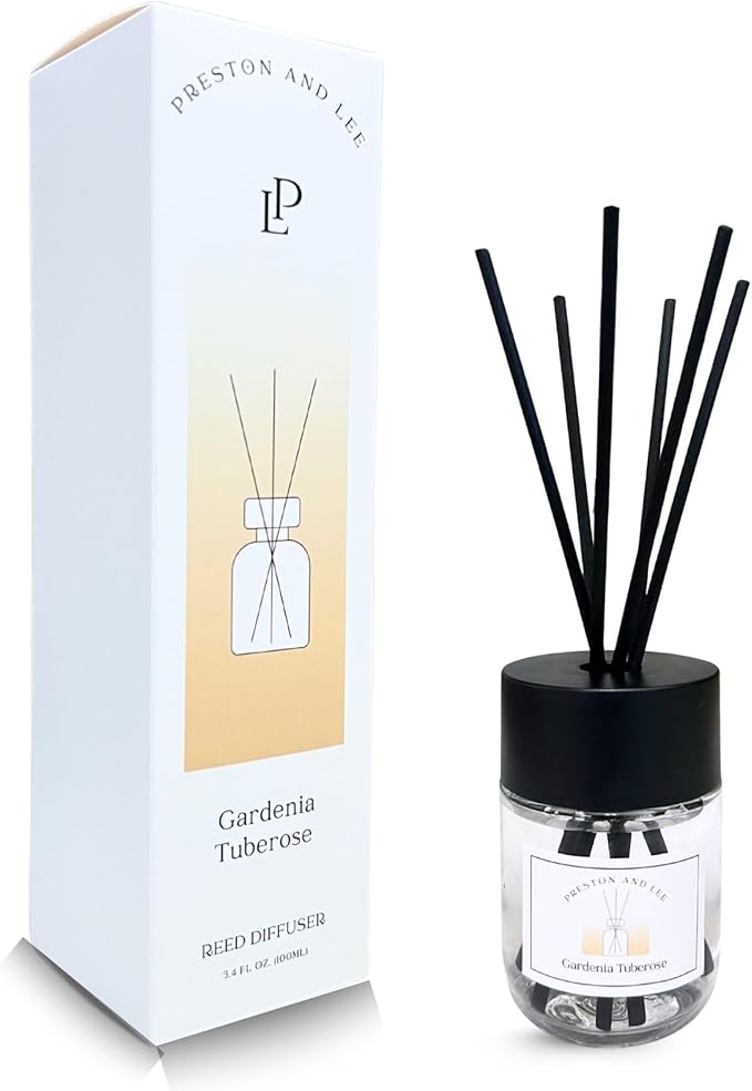 Preston and Lee Reed Diffuser Set | 100 ml (3.4 fl oz) Gardenia Tuberose Scent | Reed Diffuser Set | Aromatherapy Diffusers | Natural Reed Diffuser Oil for Home and Spa Fragrance