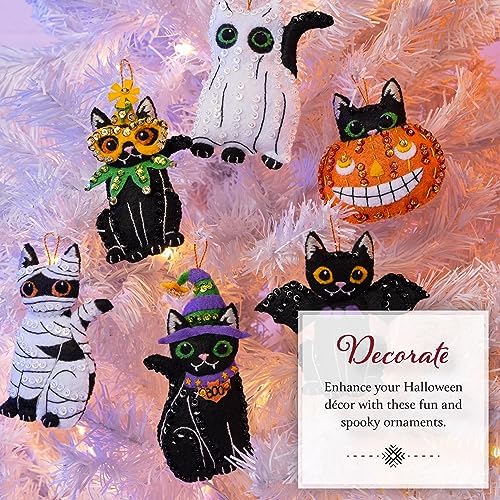 Bucilla Felt Applique 6 Piece Ornament Making Kit, Purrfectly Spooky, Perfect for Halloween Arts and Crafts, 89649E - Image 4