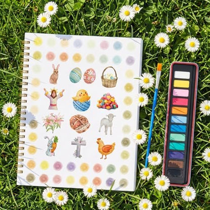 Watercolor Workbook - Beginner Friendly Watercolor Kit with 12 Colors Paint Set, Brush & Coloring Book, Adult Watercolor Painting Book & Learning Workbook for Teens（Easter） - Image 6