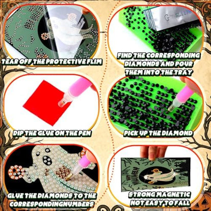 Saillong 12 Pack Halloween Diamond Painting Greeting Card Kits DIY Halloween Diamond Art Cards with Envelopes Green Black Cat Skull 5D Rhinestones Painting Kit for Adults DIY Craft Family Friend Gifts - Image 6