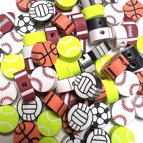 100 Pcs Sport Ball Polymer Clay Beads Mixed Heishi Spacer Beads Supplies for DIY Bracelet Earring Necklace Jewelry Making - Image 3
