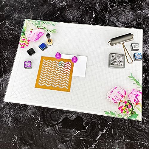 GLASSBOARD STUDIO Glass Craft Mat - Magnetic, Heat & Scratch Resistant - For Crafting, Cutting, Painting, Mixed Media Artwork - Grid Lines, Non-Slip Rubber Feet (Floral 24"L x 36"W) - Image 3