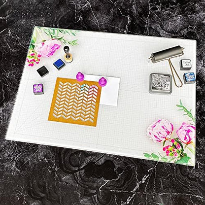 GLASSBOARD STUDIO Glass Craft Mat - Magnetic, Heat & Scratch Resistant - For Crafting, Cutting, Painting, Mixed Media Artwork - Grid Lines, Non-Slip Rubber Feet (Floral 24"L x 36"W) - Image 3