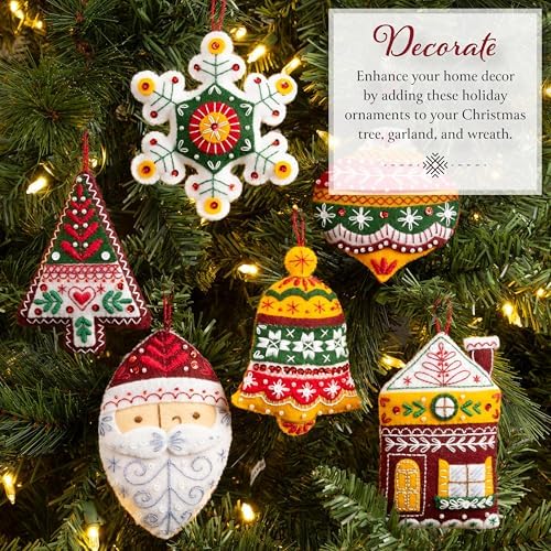 Bucilla Felt Applique 6 Piece Ornament Making Kit, Santa's Nordic Set, Perfect for DIY Arts and Crafts - Image 4