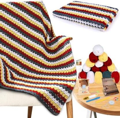 Aeelike Crochet Blanket Kit for Beginners, Colorful Mosaic Stripe,42PCS by Aeelikescrochetworld