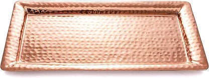 Monarch Abode Decorative Tray – 16-Inch Hand Hammered Copper Plated Metal Bathroom Tray Countertop, Vanity Trays Organizer, Perfume Plate for Dresser, Kitchen Countertop Large Fruit Platter