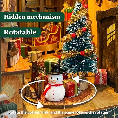 Christmas Book Nook Kit with LED Light - DIY 3D Puzzles Miniature House Kit Rotating Decorative Dollhouse Book Nooks for Adults Teens Gift - Jingle Cabin (SQ-34) - Image 4