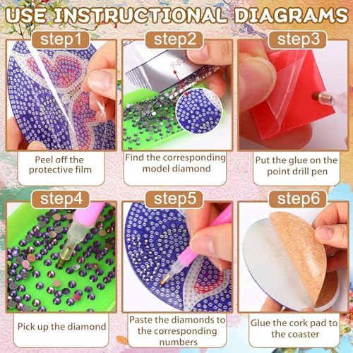 UPINS DIY Kit, Diamond Art Painting Coasters with Holder, 8 Pcs Hummingbird Butterfly Coaster Craft Supplies for Adults Kids Beginners - Image 3