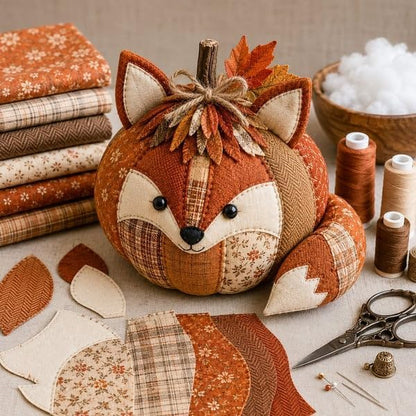 DIY Animal Pumpkin Sewing Kit,Harvest Fabric Animal Pumpkin Craft Set for Adults Beginners,Autumn Thanksgiving Home Ornament Craft Kit,Hand Sewing Decor (Fox) - Image 3