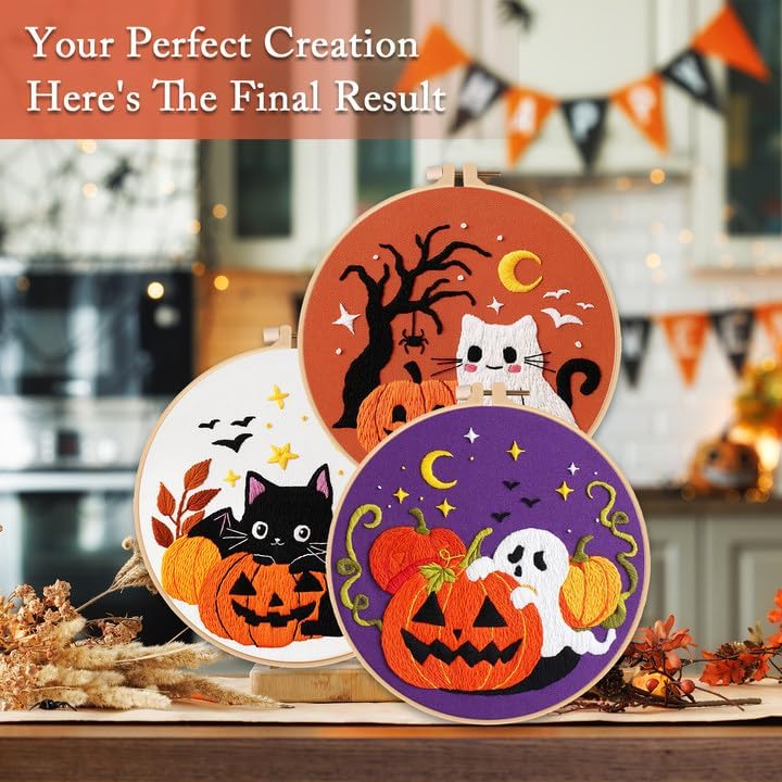 Nuberlic 3 Pack Halloween Embroidery Kit for Beginner Adults - Image 3