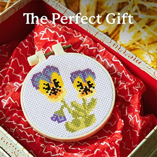 Kraftex Stamped Cross Stitch Kits for Beginners (Flower Theme - 6.75 Inch - 4 Pack 1 x Embroidery Hoop) Embroidery Needlepoint Patterns for Adults, Includes Poppy, Rose, Sunflower and Pansy - Image 6