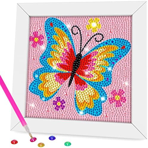 QEUOYSS Diamond Art Kit for Kids with Wooden Frame Art and Crafts for Kids Ages 6-8 -10-12 Easy to DIY Diamond Art for Kid and Adult Beginners Home Wall Decoration (Butterfly) by QEUOYSS