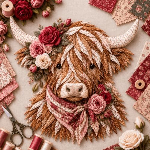 Birth Flower Highland Cow 3D Layered Fabric Art DIY Kit for Adults (T1PC) by Unknown