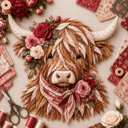 Birth Flower Highland Cow 3D Layered Fabric Art DIY Kit for Adults (T1PC) by Unknown