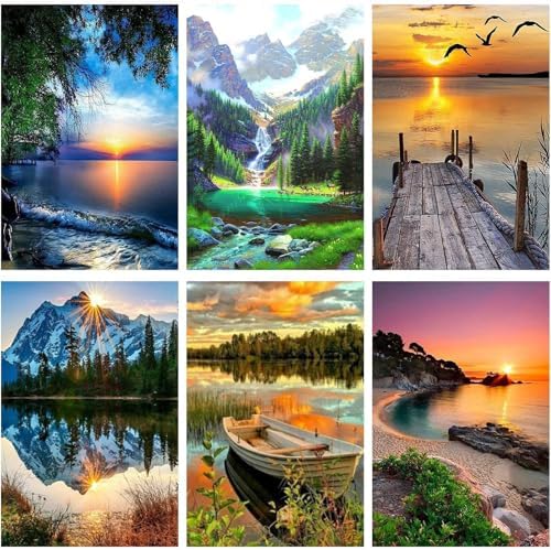 AOSGEDY 6 Pack Paint by Numbers for Adults Kids Beginner, Adult DIY Landscape Oil Painting for Home Wall Decor 12X16 Inch by AOSGEDY