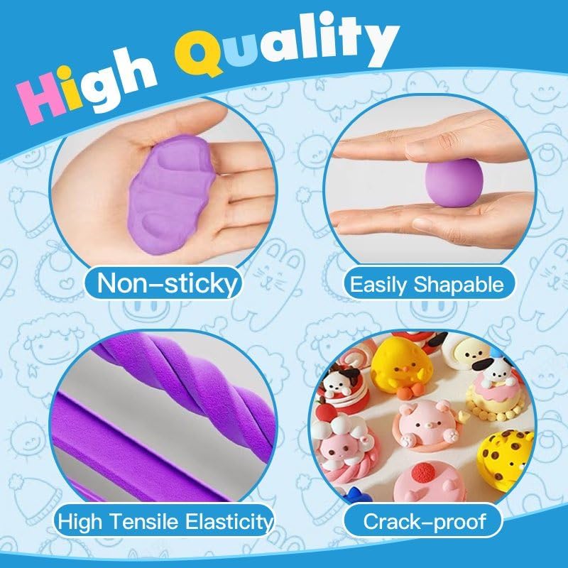 48 Colors Air Dry Modeling Clay with Bonus 2 White, Ultra Light Molding Clay Kit & Tools Gift Set for Kids Boys Girls, Soft Non-Sticky Magic Clay for Art Crafts - Image 3