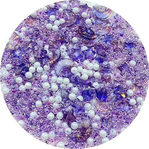 Assorted Glass Beads for Jewelry Making Multi Size Colors Glass Star Moon Seed Pearl Spacer Beads for Bracelets Necklace Earring Making(White Light Purple) by ChooseBeadsChooseHonkoolly