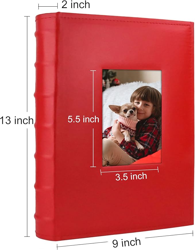 Vienrose Photo Album 4x6 300 Photos with Memo Area Leather Cover Large Capacity Slip-in Pictures Book for Wedding Baby Vacation, Red