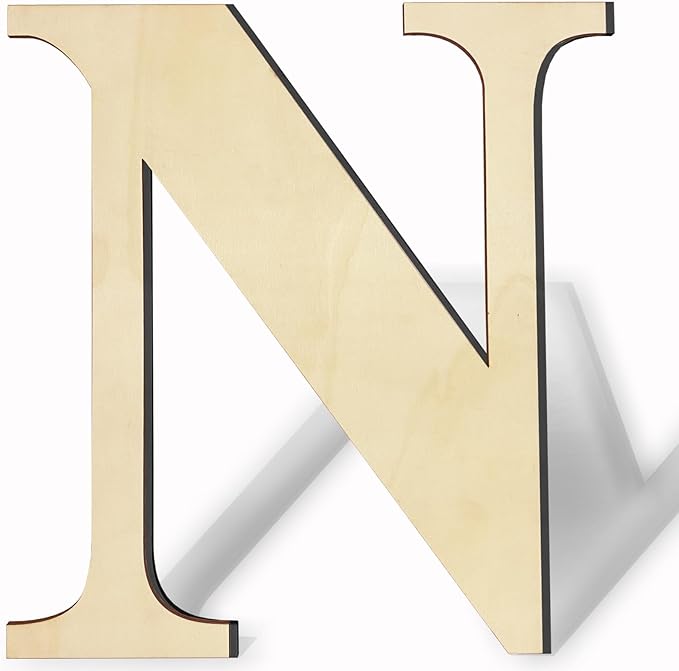 17 Inch Unfinished Wood Letter for Wall Decor, Paintable Thick Wooden Letter for DIY Craft Projects, Blank Wood Alphabet Letter for Birthday, Parties, Wedding, Christmas Home Decoration(Letter N)
