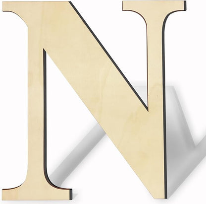 17 Inch Unfinished Wood Letter for Wall Decor, Paintable Thick Wooden Letter for DIY Craft Projects, Blank Wood Alphabet Letter for Birthday, Parties, Wedding, Christmas Home Decoration(Letter N)