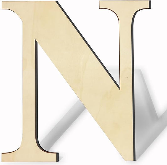 17 Inch Unfinished Wood Letter for Wall Decor, Paintable Thick Wooden Letter for DIY Craft Projects, Blank Wood Alphabet Letter for Birthday, Parties, Wedding, Christmas Home Decoration(Letter N)