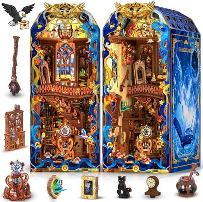 Book Nook Kit, DIY Miniature House 3D Wooden Puzzle with LED Light, Fantasy Bookstore Bookshelf Decor for Adults, Teens & Beginners, Gift for Book Lovers by Mccreadee