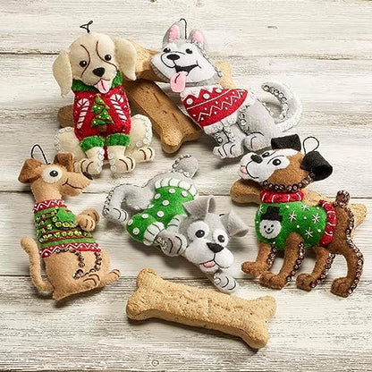 Bucilla Felt Applique 6 Piece Ornament Making Kit, Dogs in Ugly Sweaters, Perfect for DIY Arts and Crafts, 89295E - Image 5