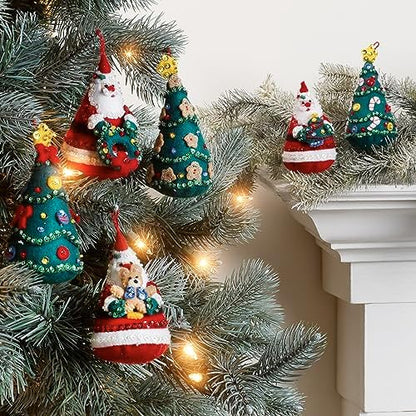Bucilla Felt Applique 6 Piece Ornament Making Kit, Santa's Tree Treasures, Perfect for DIY Arts and Crafts, 89489E - Image 2