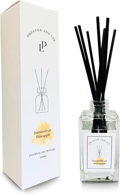 Preston and Lee Reed Diffuser Set | 100 ml (3.4 fl oz) Passionfruit and Pineapple Scent | Reed Diffuser Set | Aromatherapy Diffusers | Natural Reed Diffuser Oil for Home and Spa Fragrance