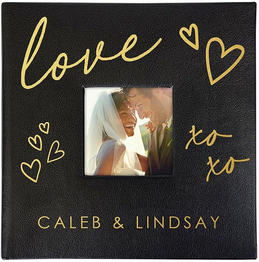 Personalized Photo Album For Couples, Engraved Love XOXO Leatherette Picture Album, Holds 200 4" x 6" Photos, Anniversary Gift, Black Photo Album, Valentine's Day Gift