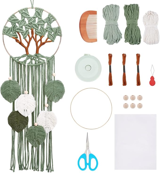 ACRNIGHEET Tree of Life Dream Catcher Macrame Kit for Adults Beginners Macrame Leave Wall Hanging Decor with Video Tutorials Handmade Woven Boho Home Decor for Bedroom Dorm Decoration