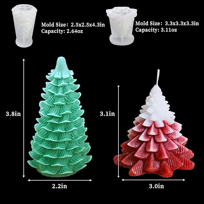 4PCS Christmas Tree Silicone Mold, 3D Candle Molds for Candle Making, Tree Shaped Silicone Epoxy Resin Mold, Ornament Mould for DIY Wax Candle Soap Art Craft Cake Chocolate Home Decor