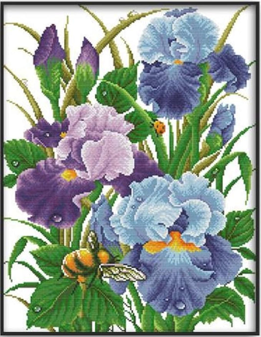Qeerysew Cross Stitch Kit Stamped Full Range of Embroidery Starter Kits for Beginners DIY -Printed kit Iris 2(Printed) 14CT16.5×20.5 inches